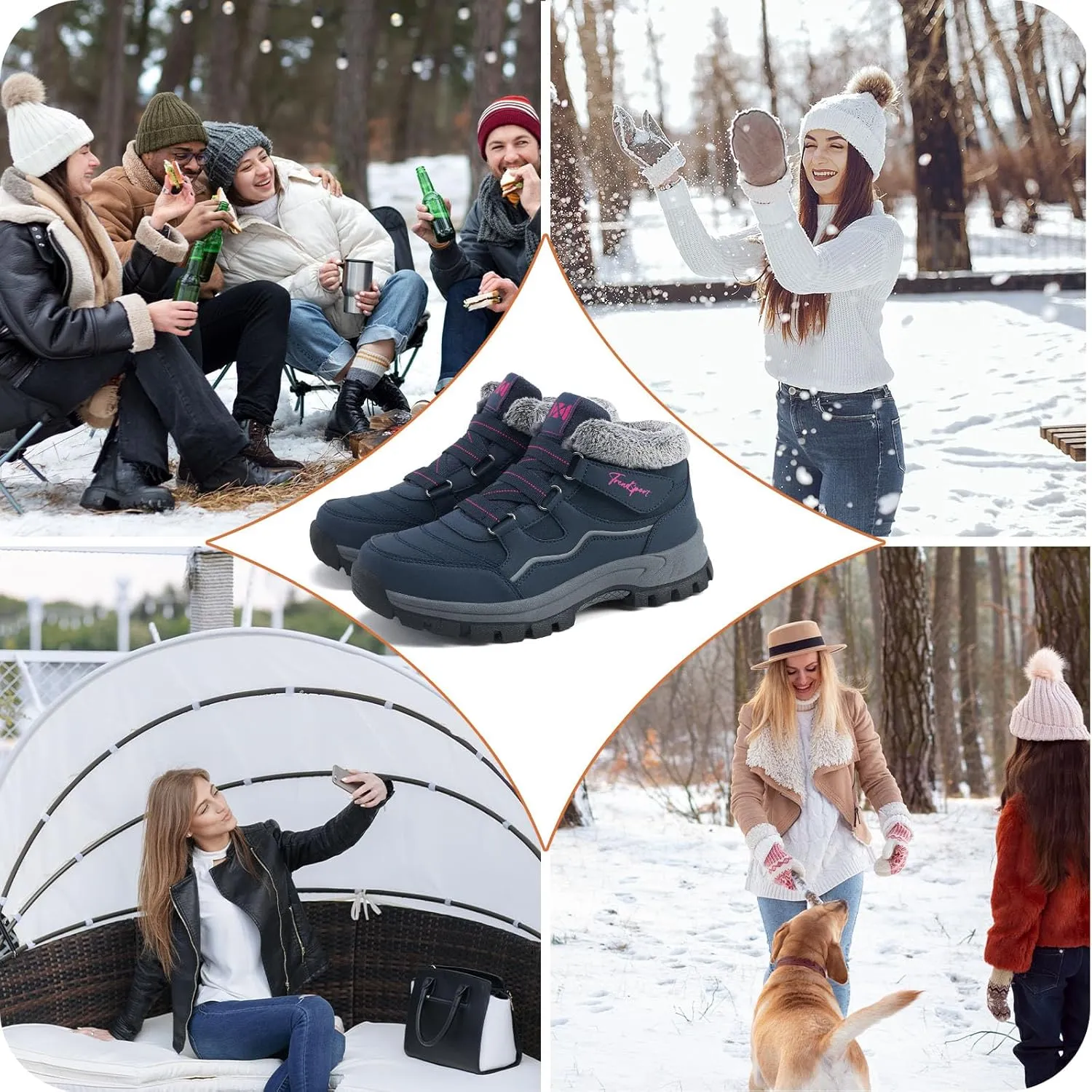 Qiucdzi Womens Winter Snow Boots Warm Fur Lined Anti-Slip Ankle Booties Walking Shoes Non-Slip Outdoor Trekking Shoes