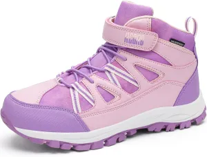 R CORD Girls Hiking Boots Waterproof Durable Kids Hiking Boots TPR Traction Hook&Loop Closure Girls Hiking Boots Anti-Skid Athletic Outdoor Boots