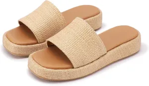 Raffia Sandals Women Platform Wedge Slides Straw Espadrilles Mules Summer Shoes Cute Beach Sandals for Women 2025