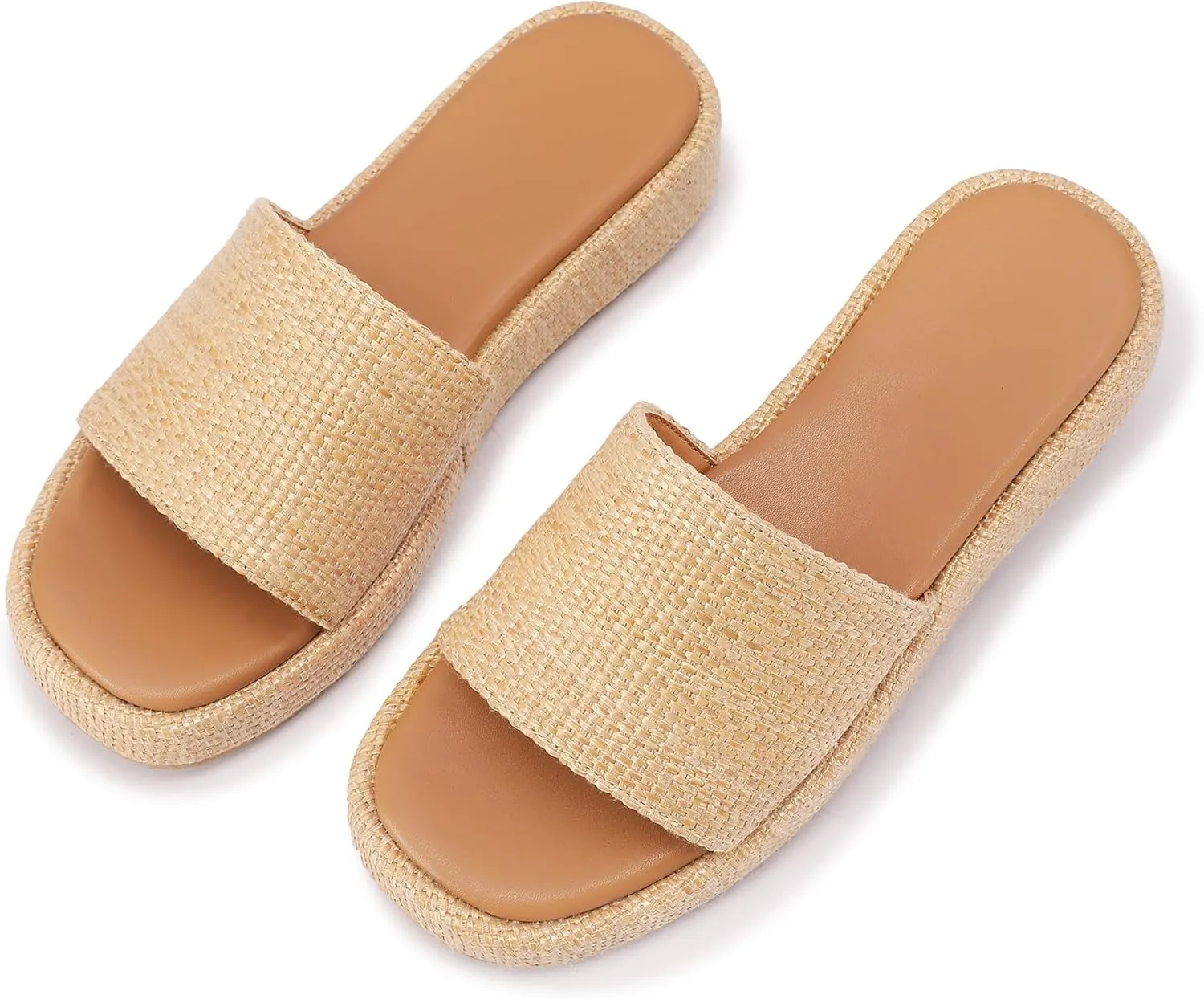 Raffia Sandals Women Platform Wedge Slides Straw Espadrilles Mules Summer Shoes Cute Beach Sandals for Women 2025