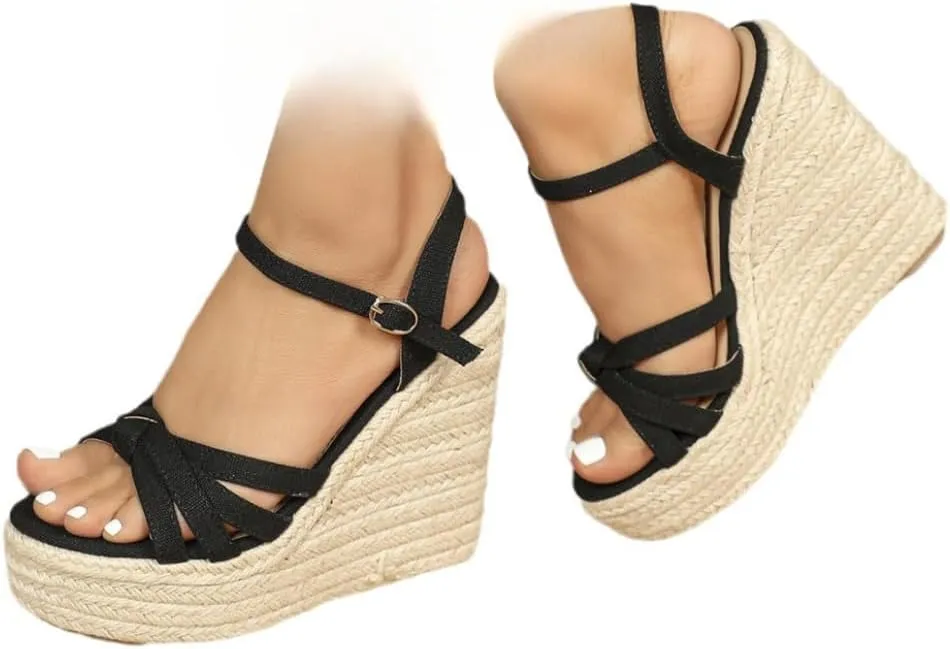 Rattan Sandals Raffia Espadrilles Wedge Shoes for Women Trendy - Boho Dressy Retro Cute Causal Comfortable Walking Lightweight Running Business Office Standing All Day Beach Travel Cruise Vacation