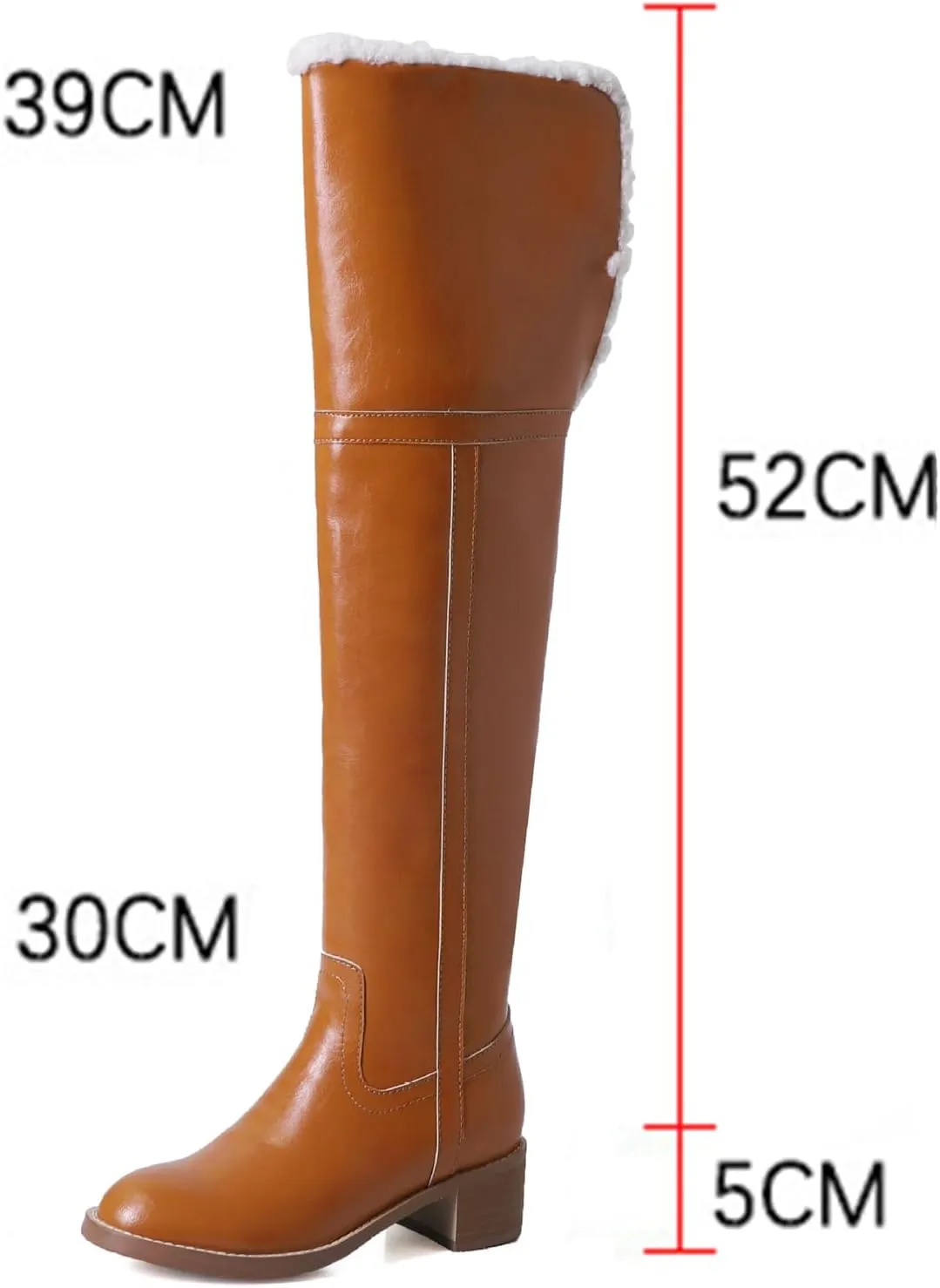 Raw Edge Low Heel Snow Boots, Round Toe Thick Bottom Zipper Knee Boots Short Plush Lined Warm Straight Boots Turn-Up Two-Way Wear Practical High Boots