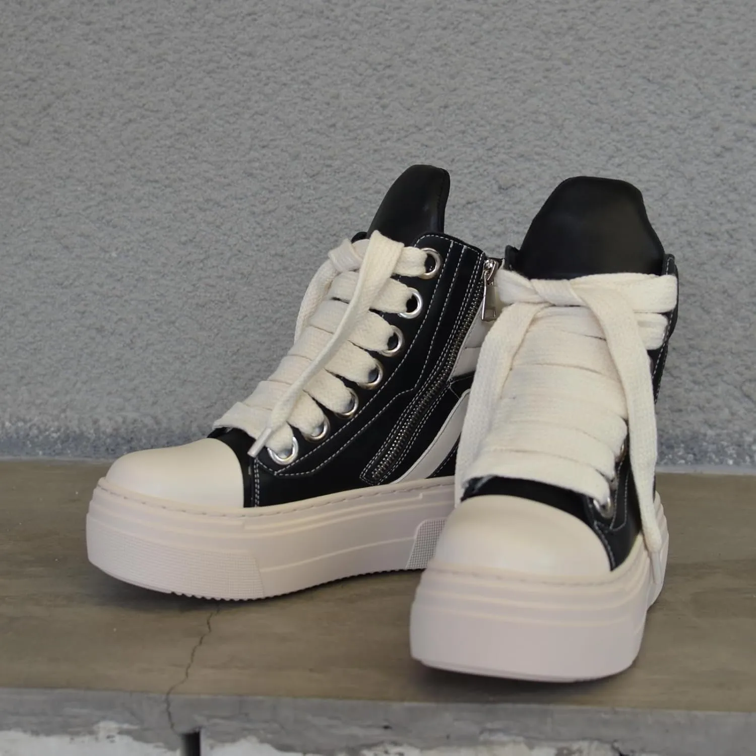 Retro Fashionable High-top Women Sneakers Shoes Thick Sole with Zipper Soft Leather Vintage Outdoor Sneakers