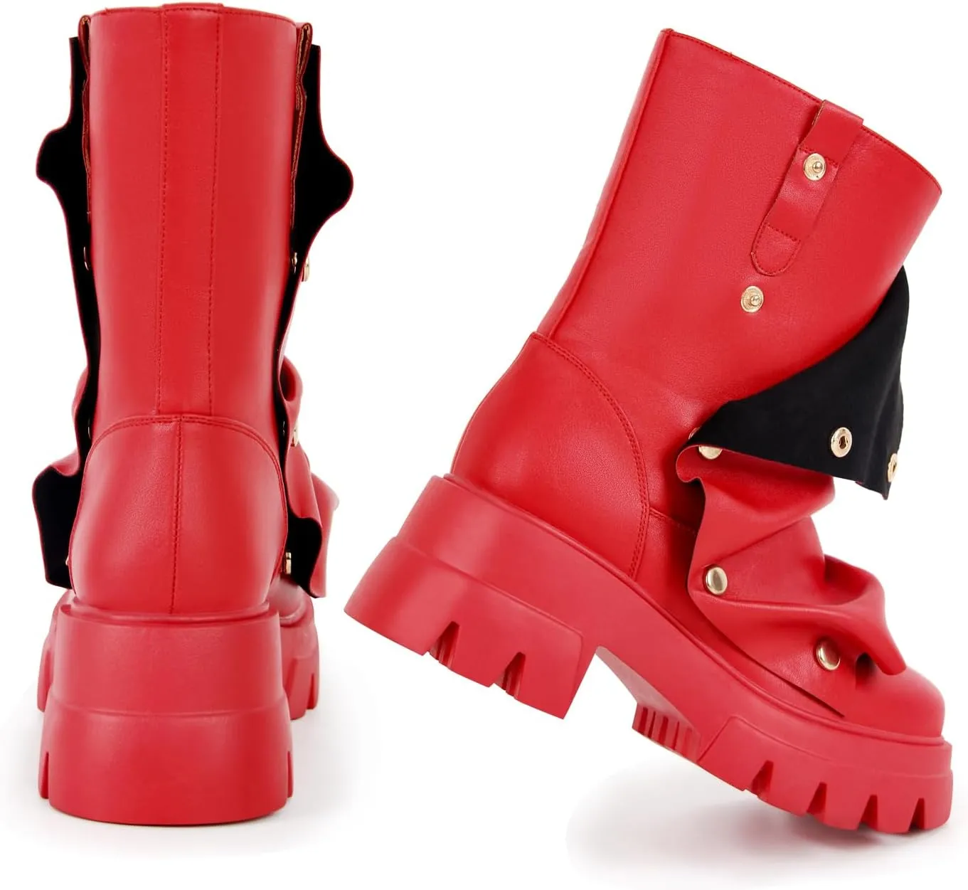richealnini Women's Platform Punk Boots Slouch Fold Over Ankle Boots Pull On Ruched Boots