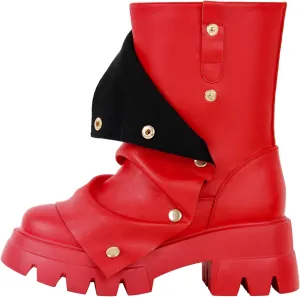 richealnini Women's Platform Punk Boots Slouch Fold Over Ankle Boots Pull On Ruched Boots