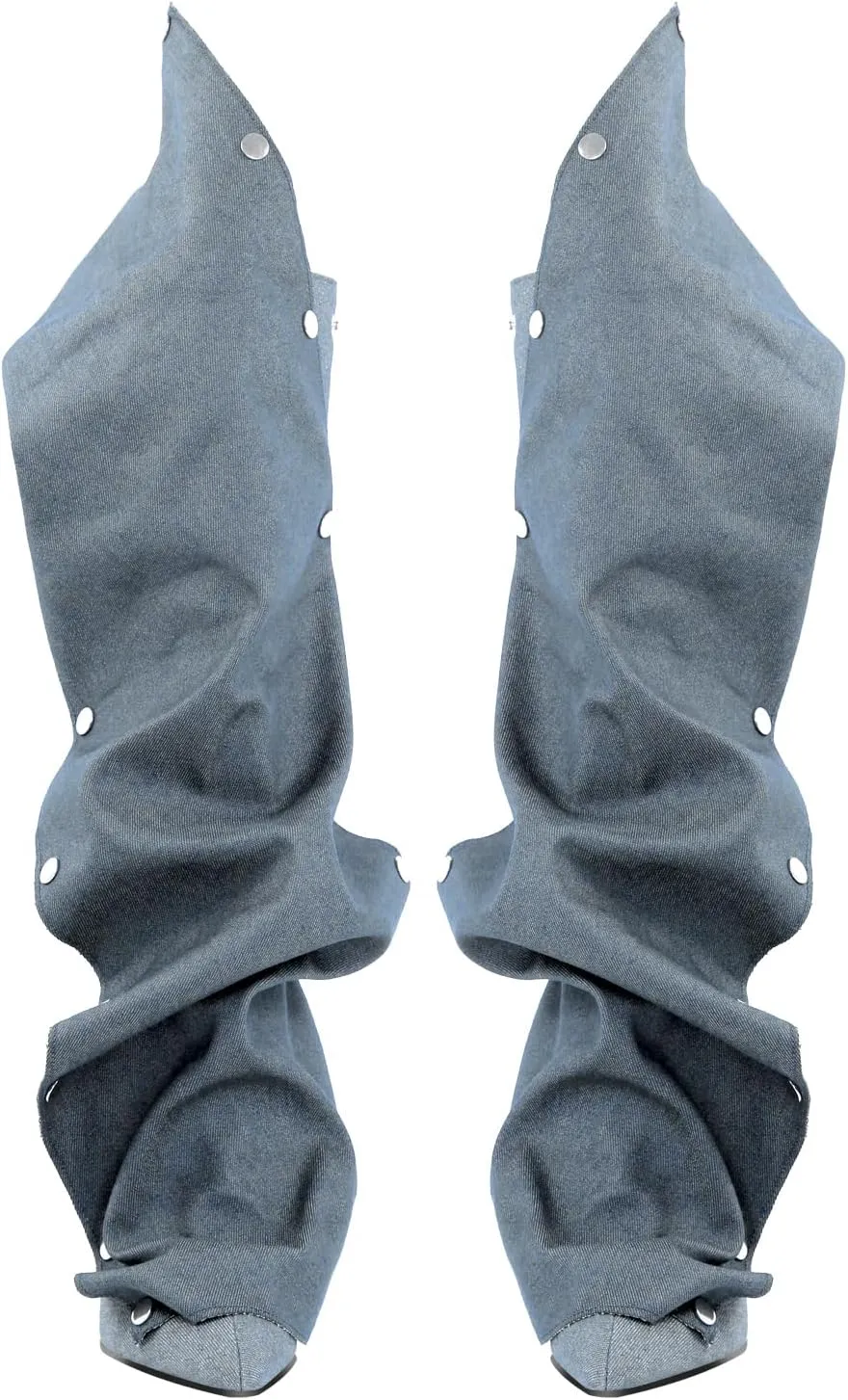 richealnini Women's Slouchy Knee High Boots Wedge Heels Detachable Boots Pointed Toe