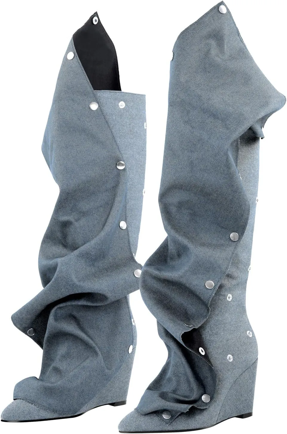 richealnini Women's Slouchy Knee High Boots Wedge Heels Detachable Boots Pointed Toe