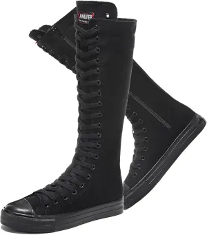 rismart Women's Canvas Sneakers Knee Length High Top Side Zip School Cheergirls Long Boots