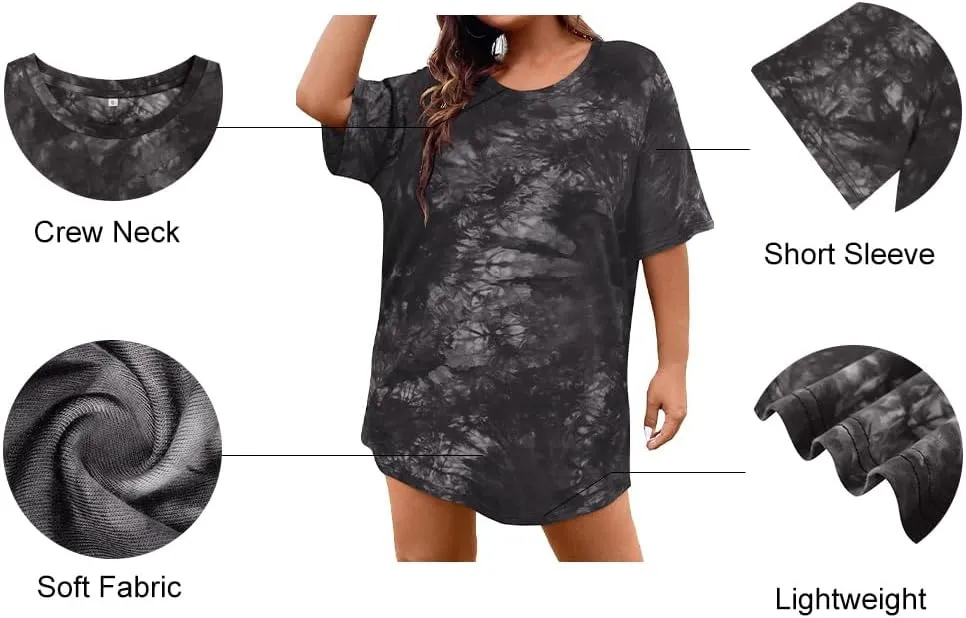 RITERA Women's Plus Size Crewneck Tops Short Sleeve Oversized T Shirt for Women Spring Summer XL 5XL
