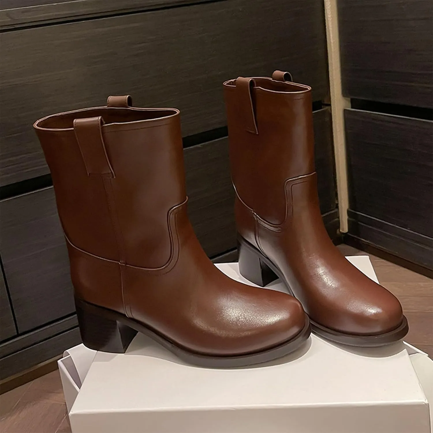 Round Toe Thick Heel Boots,Sleeve High Heel Boots,High Boots,Cowhide Upper, Sheepskin Lining,Cow Tendon Sole