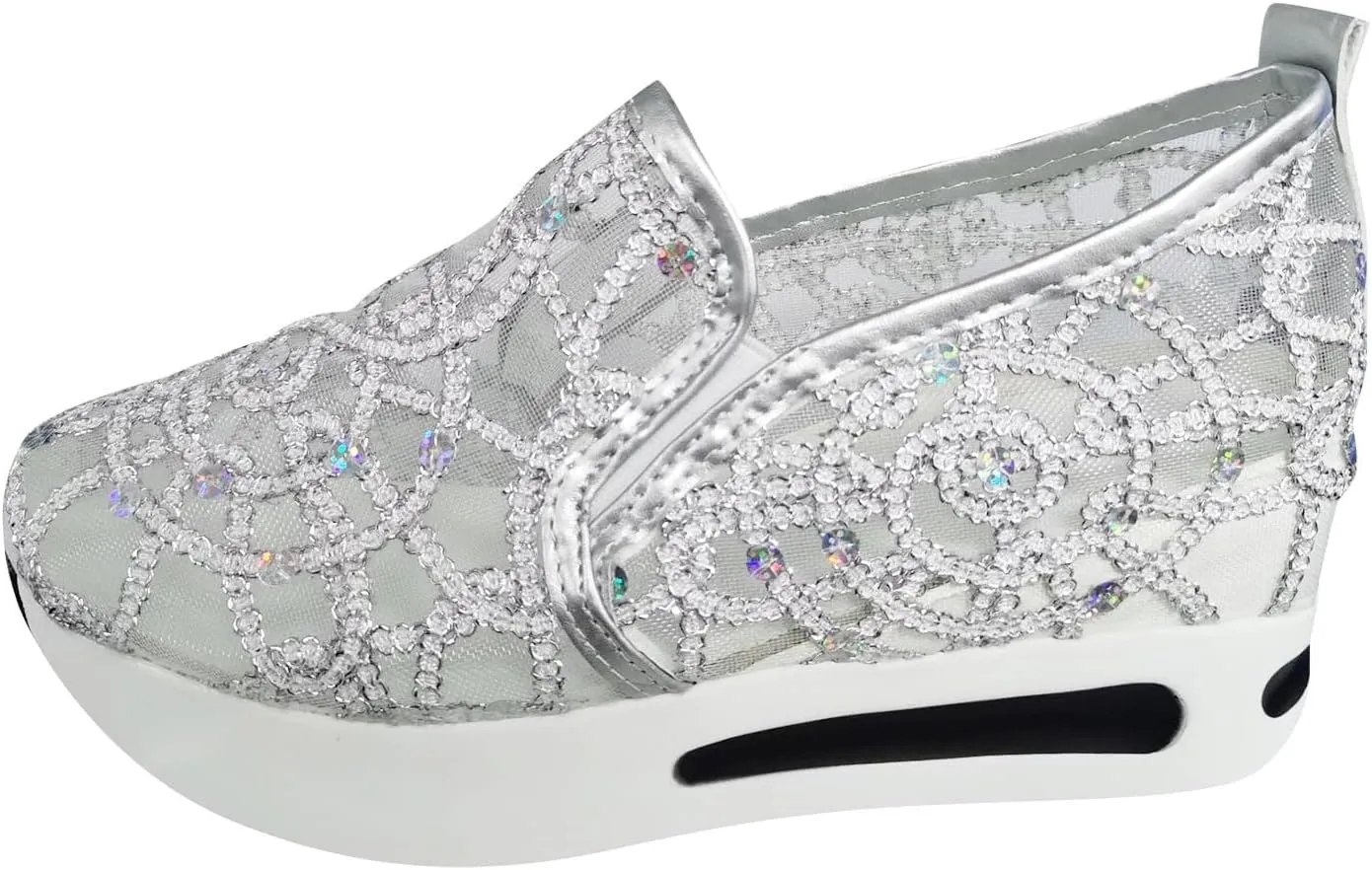 SACFOF Women's Floral Embroidery Breathable Mesh Sneakers Summer Platform Shoes Hidden Wedge High Top Walking Sneakers