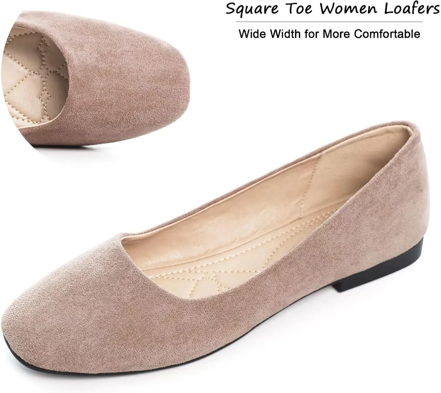 SAILING LU Flats for Women Comfortable Solid Color Soft Flats Square Toe Ballet Casual Work Shoes Dressy Slip-ons Loafers