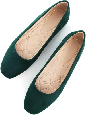 SAILING LU Green Flats for Women Comfortable Solid Color Soft Flats Square Toe Ballet Shoes Dressy Slip-ons Walking Loafers Size 9.5