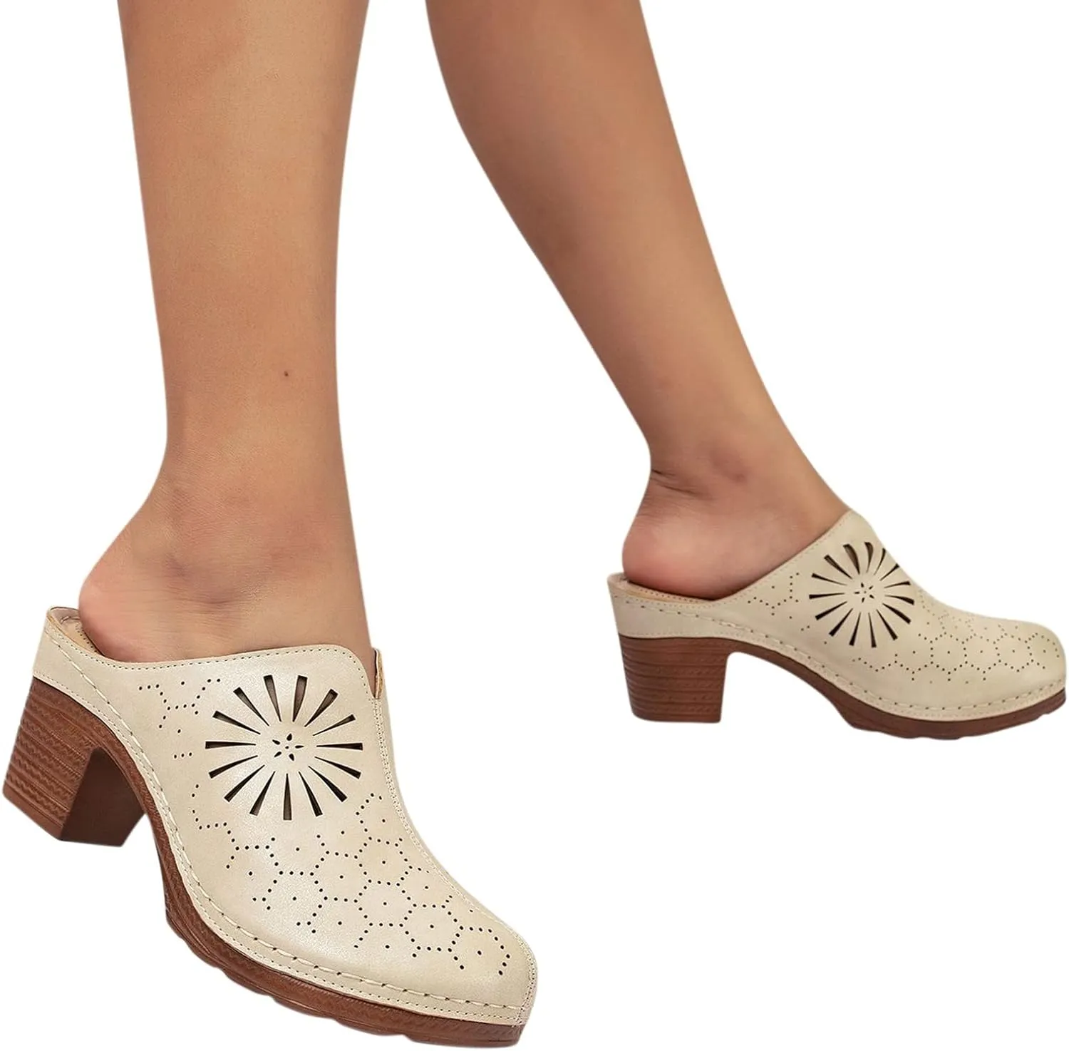 Sandals for Women 2025 Chunky Platform Mules Sandals Slip on Block Heels Square Toe High Heeled Dress Shoes