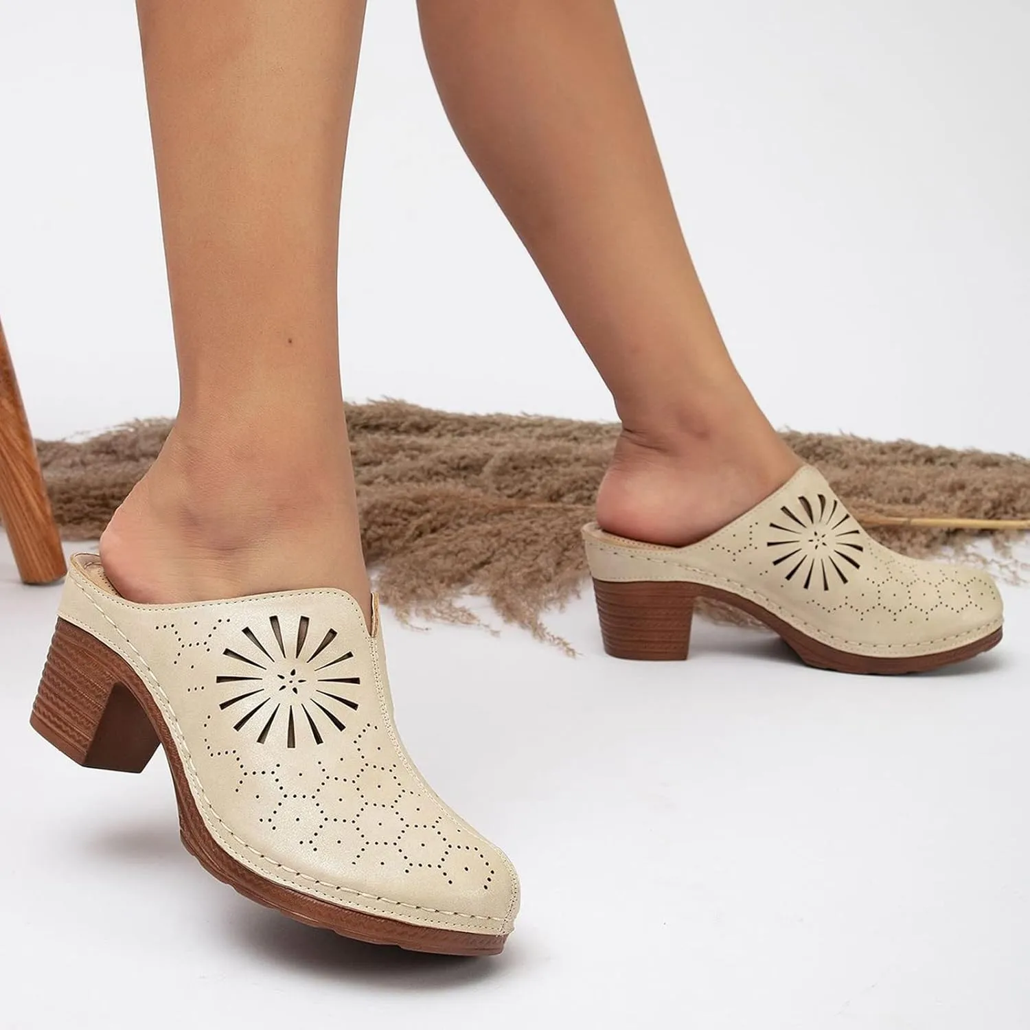 Sandals for Women 2025 Chunky Platform Mules Sandals Slip on Block Heels Square Toe High Heeled Dress Shoes