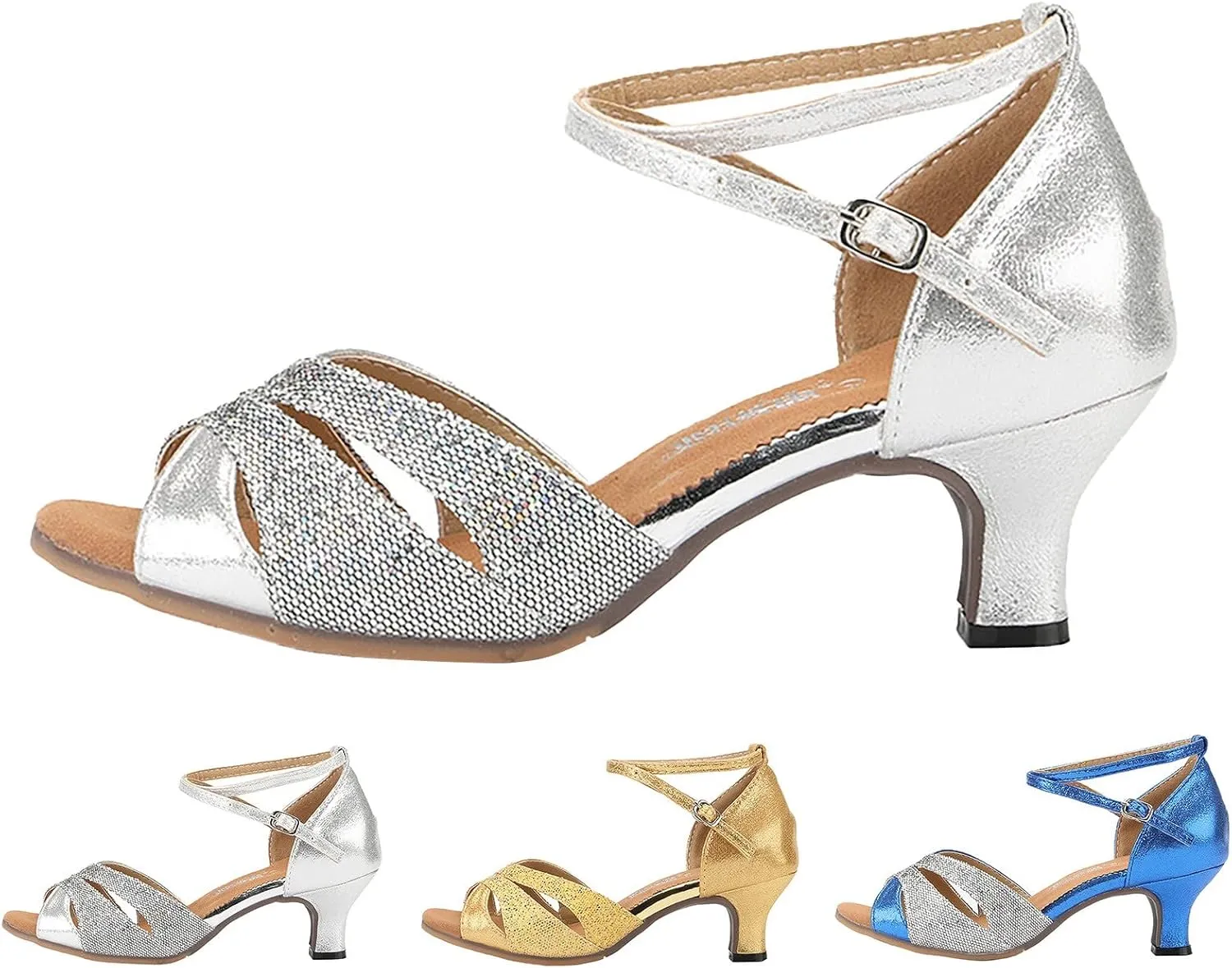 Sandals for Women 2025 Latin Dance Shoes Glitter Comfortable Evening Sandals Buckle Wedding Heels for Bride