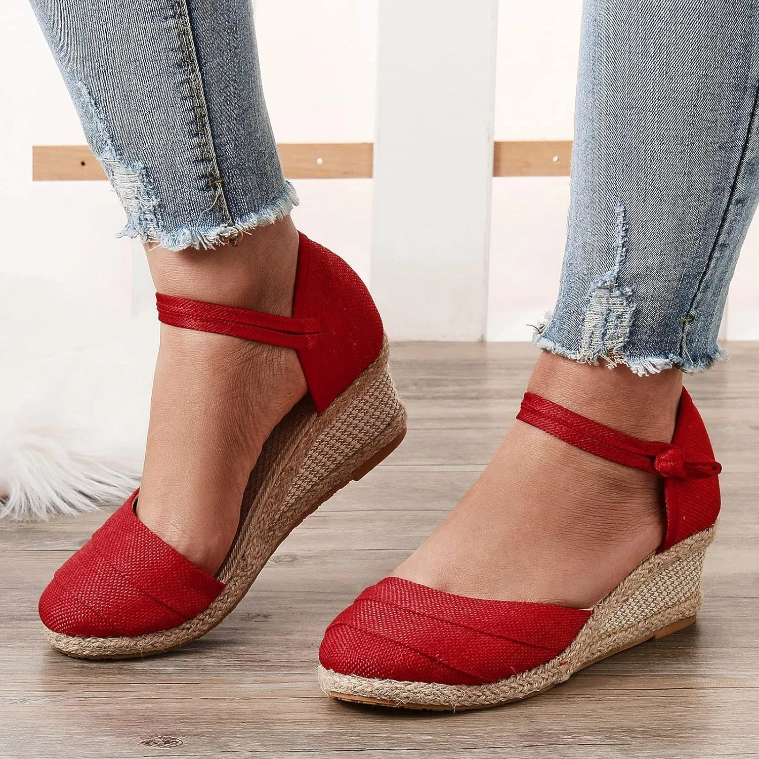 Sandals for Women Dressy Summer,Women's Ankle Strap Closed Toe Espadrille Wedge Sandals Dressy Platform Sandals Casual Shoes