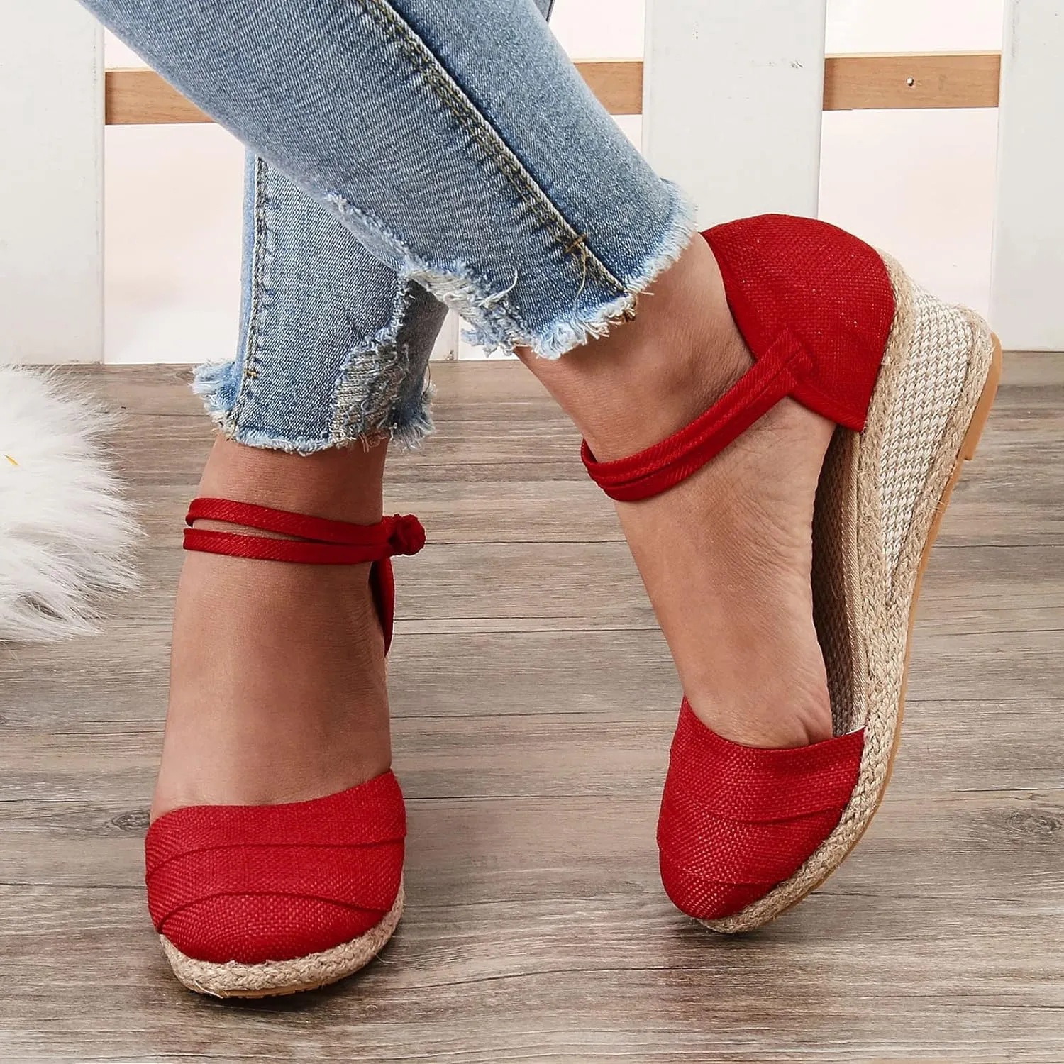 Sandals for Women Dressy Summer,Women's Ankle Strap Closed Toe Espadrille Wedge Sandals Dressy Platform Sandals Casual Shoes