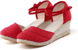 Sandals for Women Dressy Summer,Women's Ankle Strap Closed Toe Espadrille Wedge Sandals Dressy Platform Sandals Casual Shoes