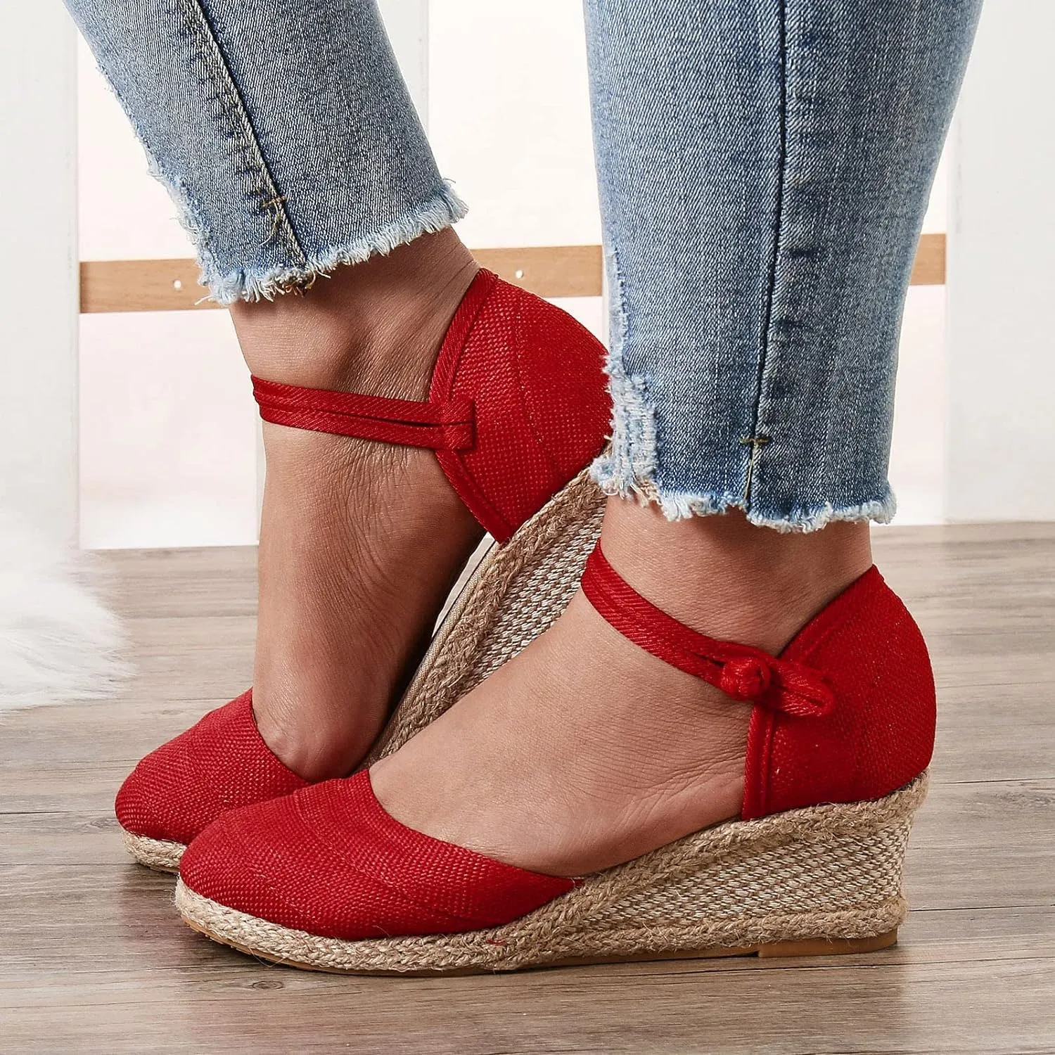 Sandals for Women Dressy Summer,Women's Ankle Strap Closed Toe Espadrille Wedge Sandals Dressy Platform Sandals Casual Shoes