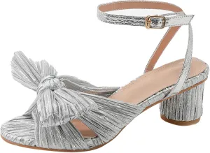 Sandals Women Bow Knot Heeled Sandals Open Toe High Block Heels Ankle Strap Chunky Heels Bride Wedding Shoes