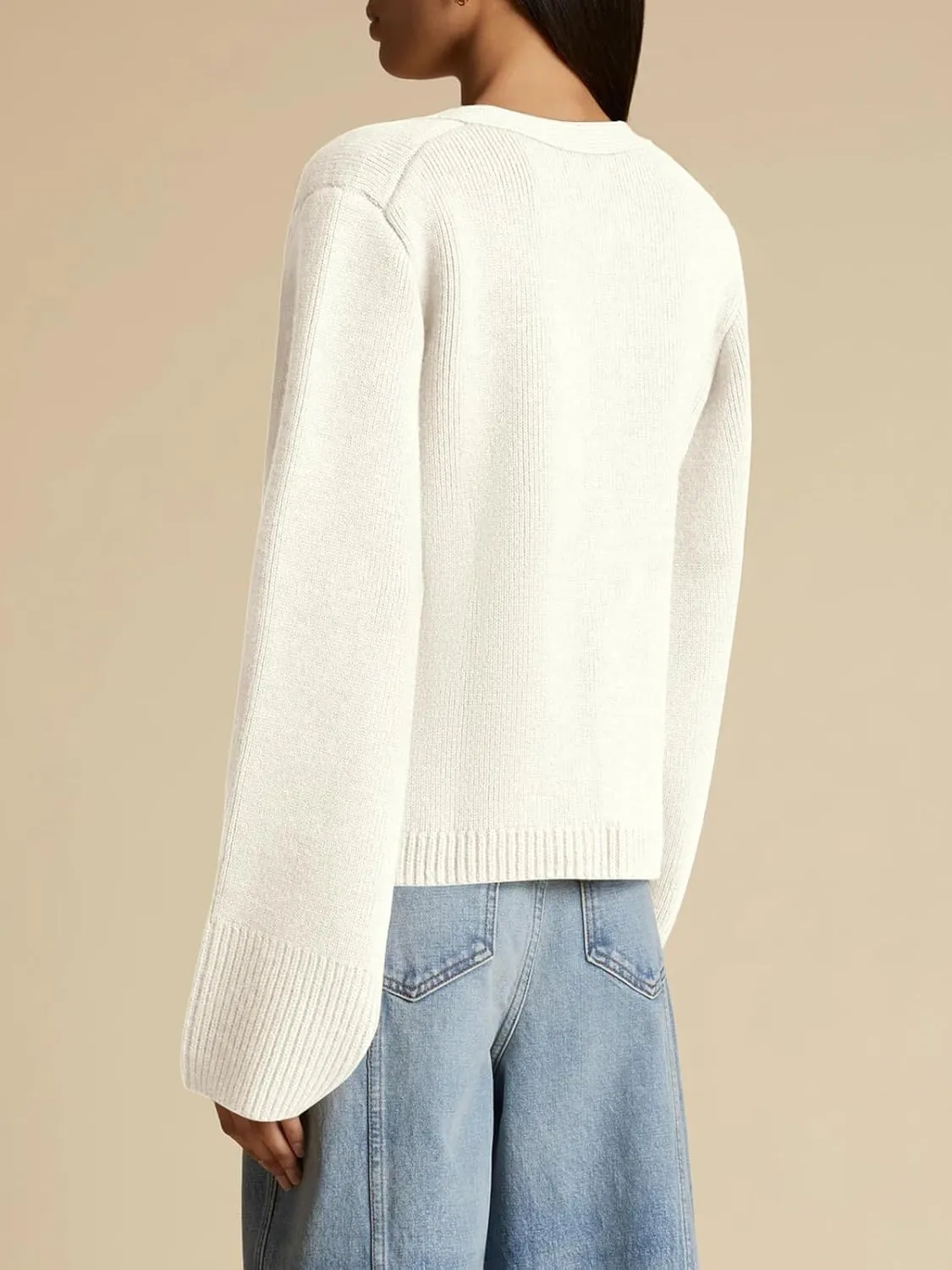 Saodimallsu Womens Deep V Neck Cardigan Sweaters Open Front Button Down Long Sleeve Cropped Knit Coats with Pockets