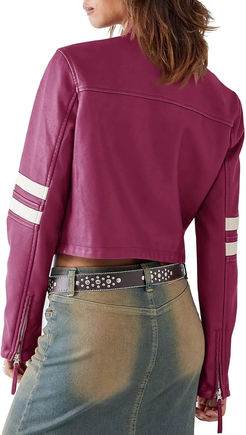Saodimallsu Women’s Faux Leather Jackets Zip Up Stand Collar Cropped Motocross PU Coats