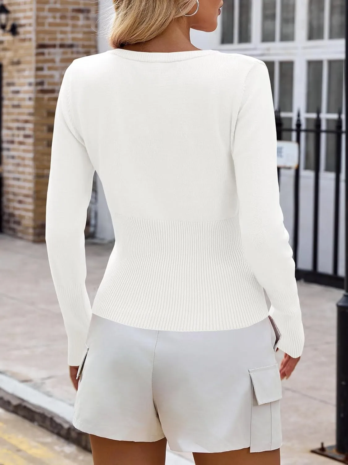Saodimallsu Womens Slim Fit Cardigan Sweaters Sexy Button Crew Neck Fall Trendy Knit Long Sleeve Soft Open Front Tops