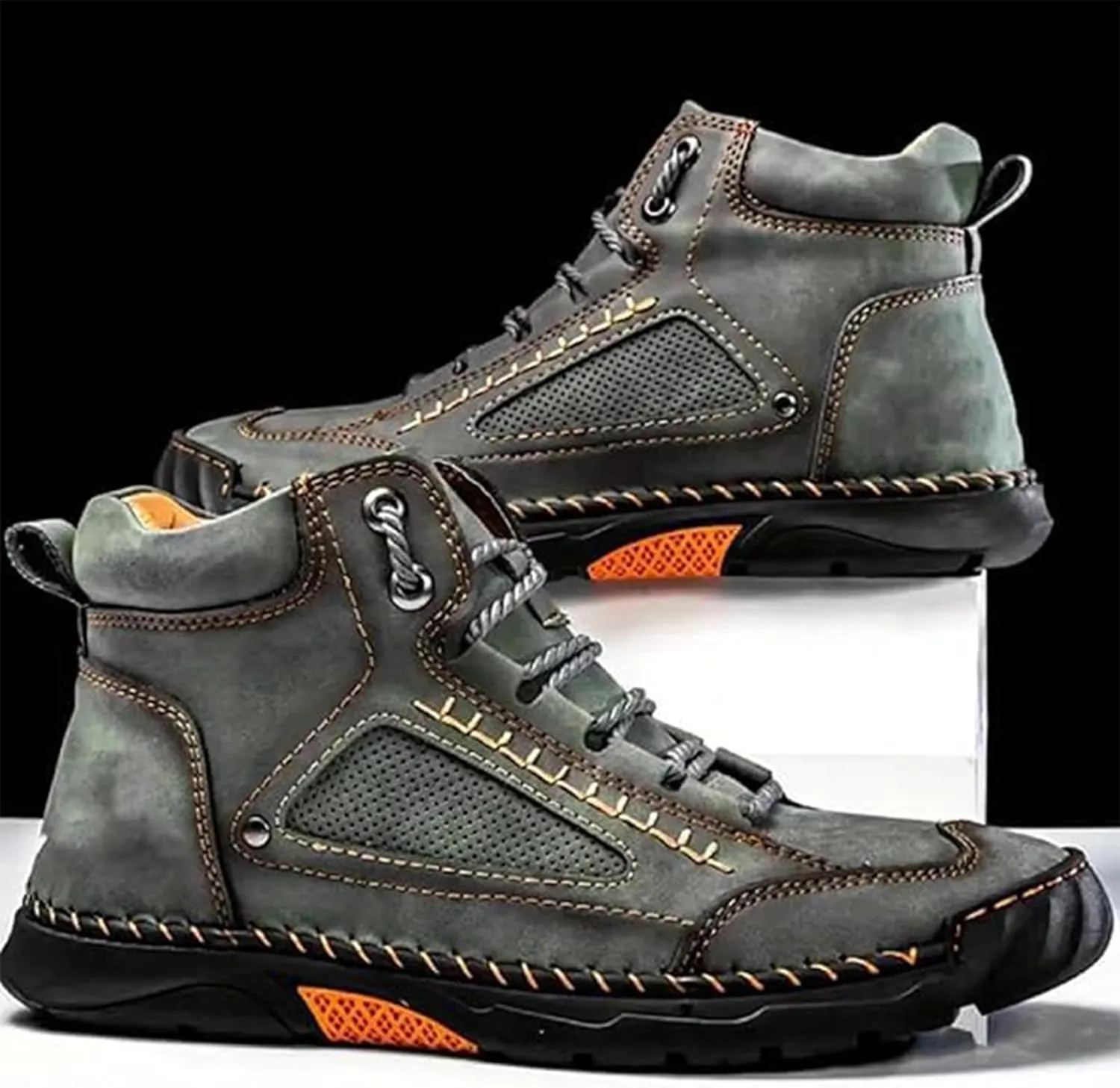 Saw Behind Men's Shoes, Sawbehind Men's Comfortable Handmade Leather Boots, Waterproof, Spacious Toe Box Leather Shoes