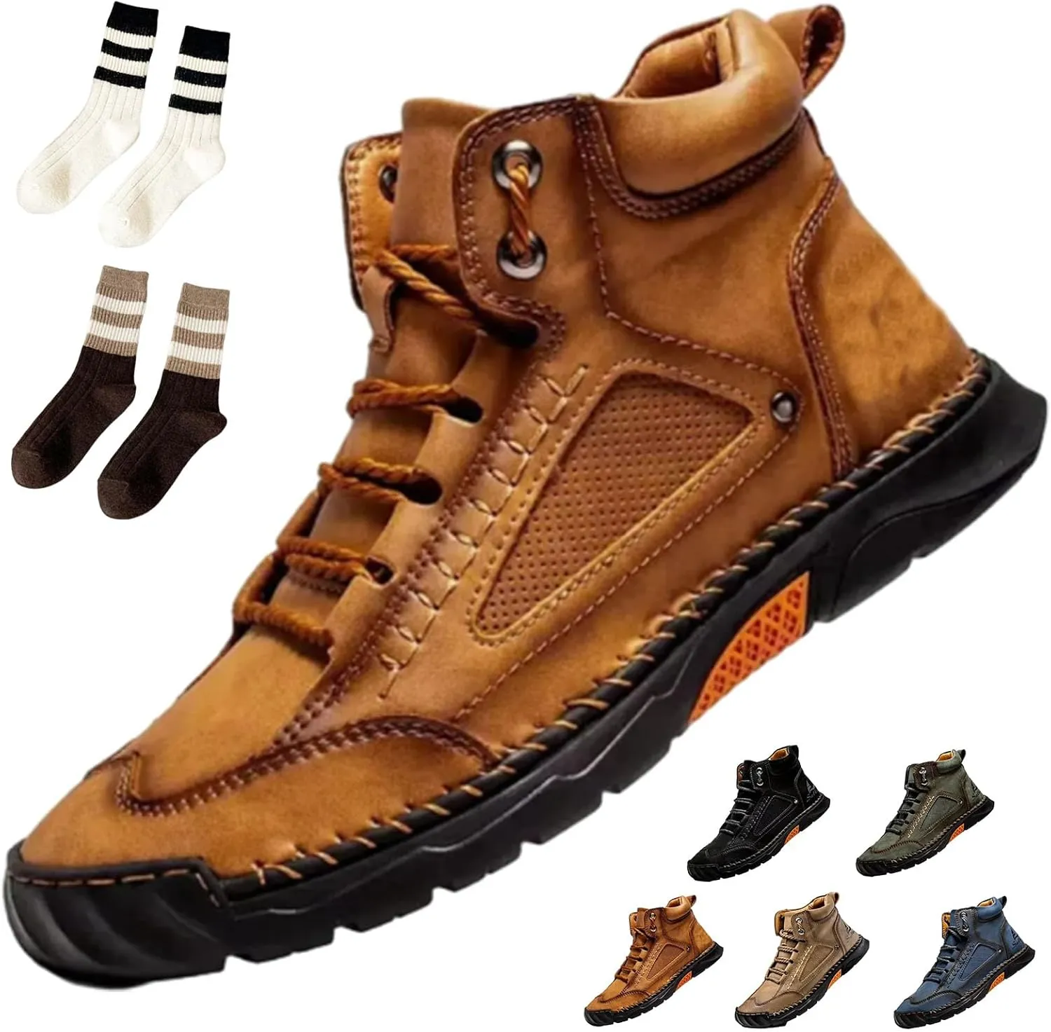 Sawbehind Mens Boots, Sawbehind Men's Comfortable Handmade Leather Boots, Waterproof, Non-slip, Arch Support