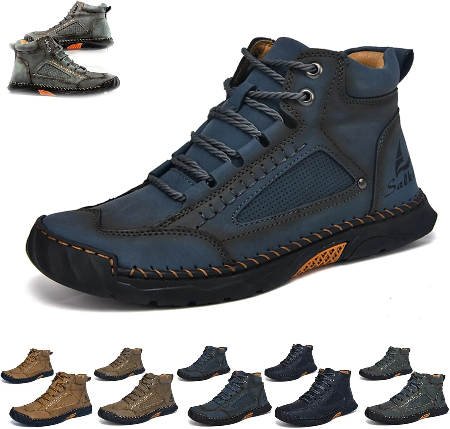 sawbehind mens boots,men's comfortable handmade leather boots, spacious toe box outdoor shoes,Boots Wide, Waterproof, Arch Support