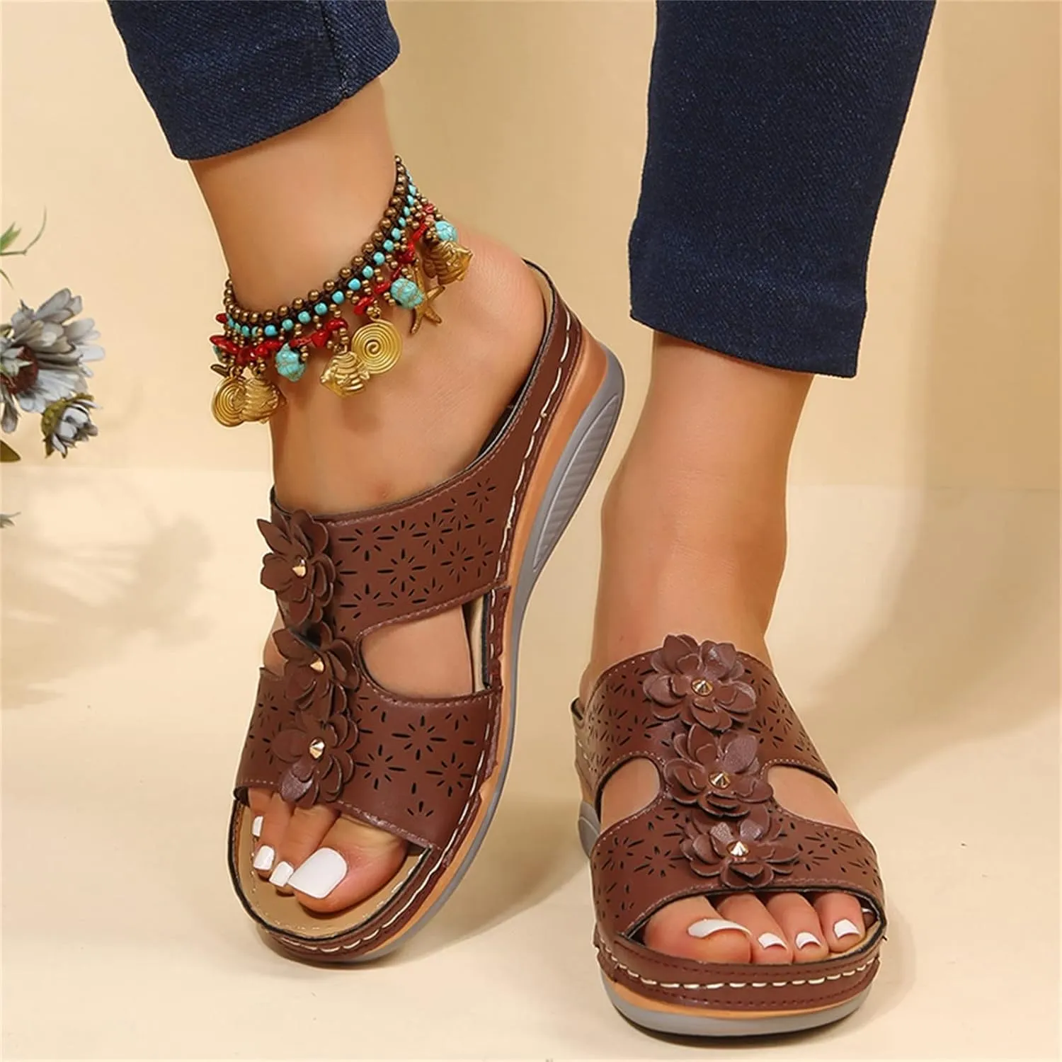 SBGMoSJ Diabetic Shoes for Women Most Comfortable Walking Sandals Men's Brown Dressy Sandals Women Best Flip Flops for Walking All Day Women Orthopedic Walking Shoes Slip On Tie Up Sandals