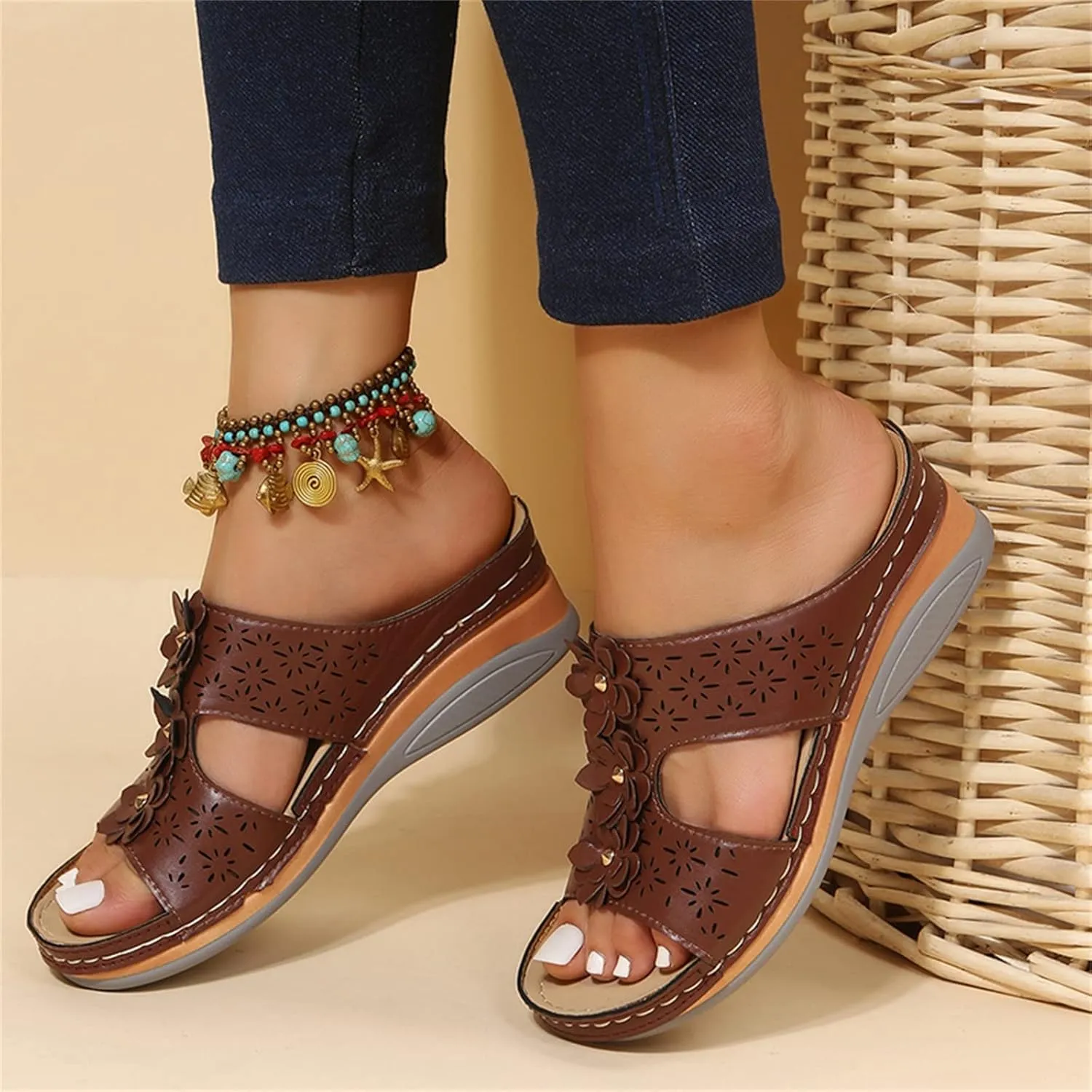 SBGMoSJ Diabetic Shoes for Women Most Comfortable Walking Sandals Men's Brown Dressy Sandals Women Best Flip Flops for Walking All Day Women Orthopedic Walking Shoes Slip On Tie Up Sandals