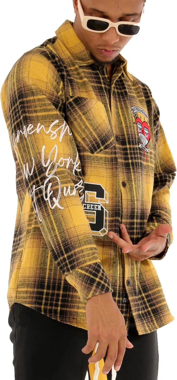 SCREENSHOT SHACKET 3202 Mens Casual Plaid Flannel Shacket Shirt Jacket Button Down Long Sleeve