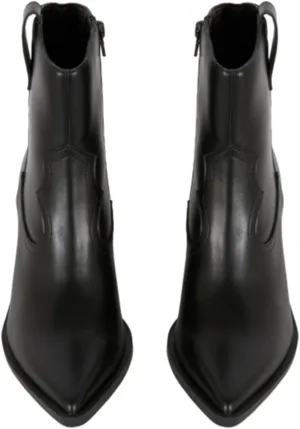 Sharp Pointed Thick Heeled Cowhide Short Boots,Classic Black Short Boots,Essential Boots for Autumn and Winter,Leisure and Workplace