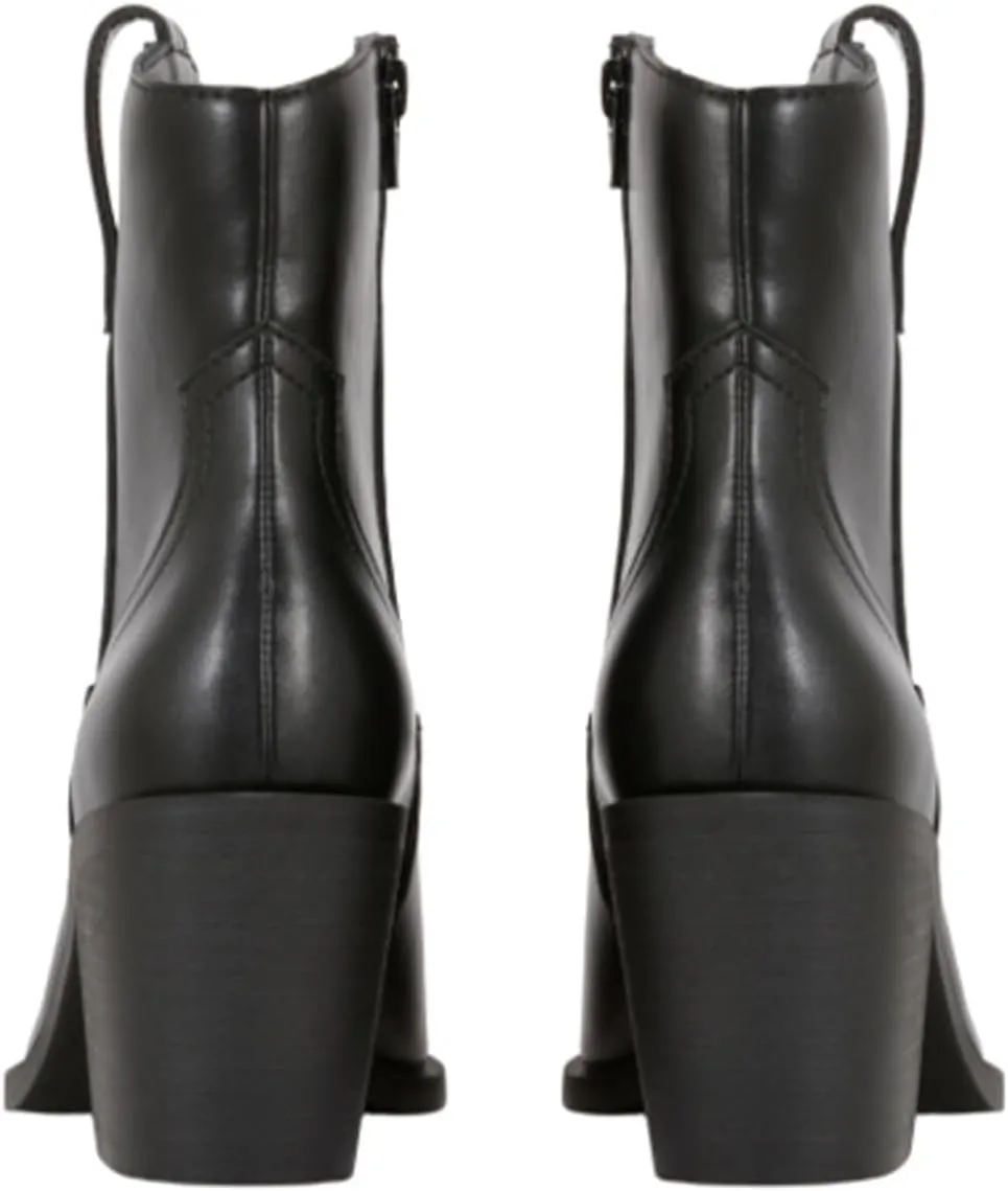 Sharp Pointed Thick Heeled Cowhide Short Boots,Classic Black Short Boots,Essential Boots for Autumn and Winter,Leisure and Workplace