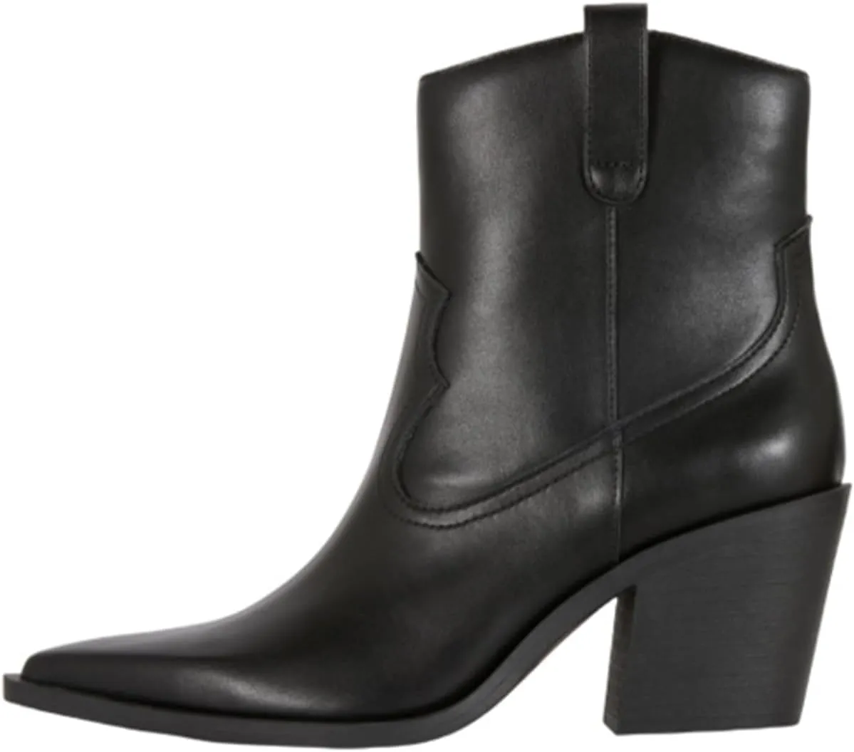 Sharp Pointed Thick Heeled Cowhide Short Boots,Classic Black Short Boots,Essential Boots for Autumn and Winter,Leisure and Workplace