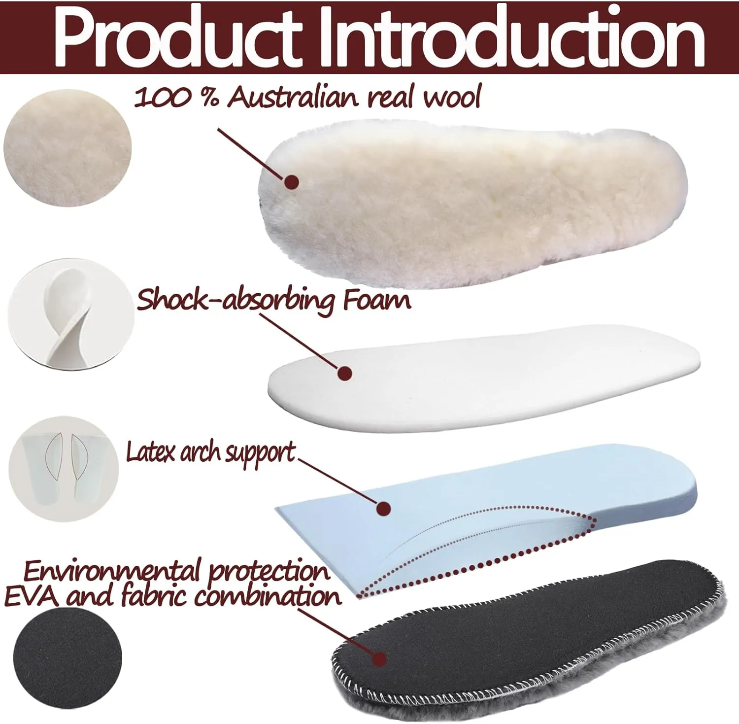 Sheepskin Insoles Flat Feet Orthopedic Arch Support Inserts for Plantar Fasciitis Swollen Feet Pain Relief Neuropathy White Mens 7 Women 9