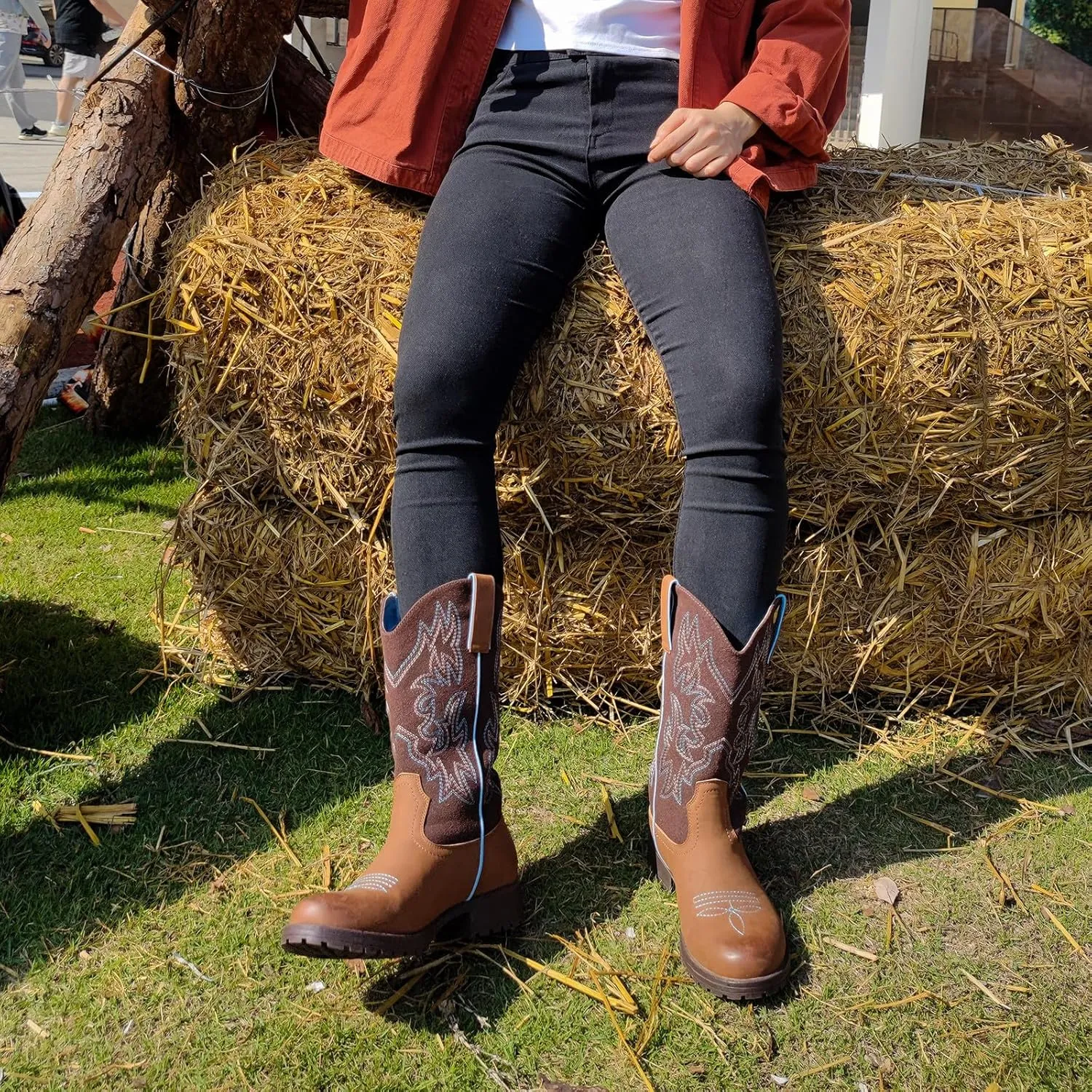 SheSole Ladies Western Cowboy Boots for Women Slip Resistant Cowgirl Work Boots Wide Calf Round Toe