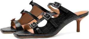 SHODENSE Women Kitten Heels Mules Square Open Toe Sandals Suede 2 Inch Mid Heels Slippers Buckle Strappy Patent Crocodile Mule Clogs Peep Toe Slip-Ons Comfortable Slides Shoes Dressy Fashion 4-11 M US