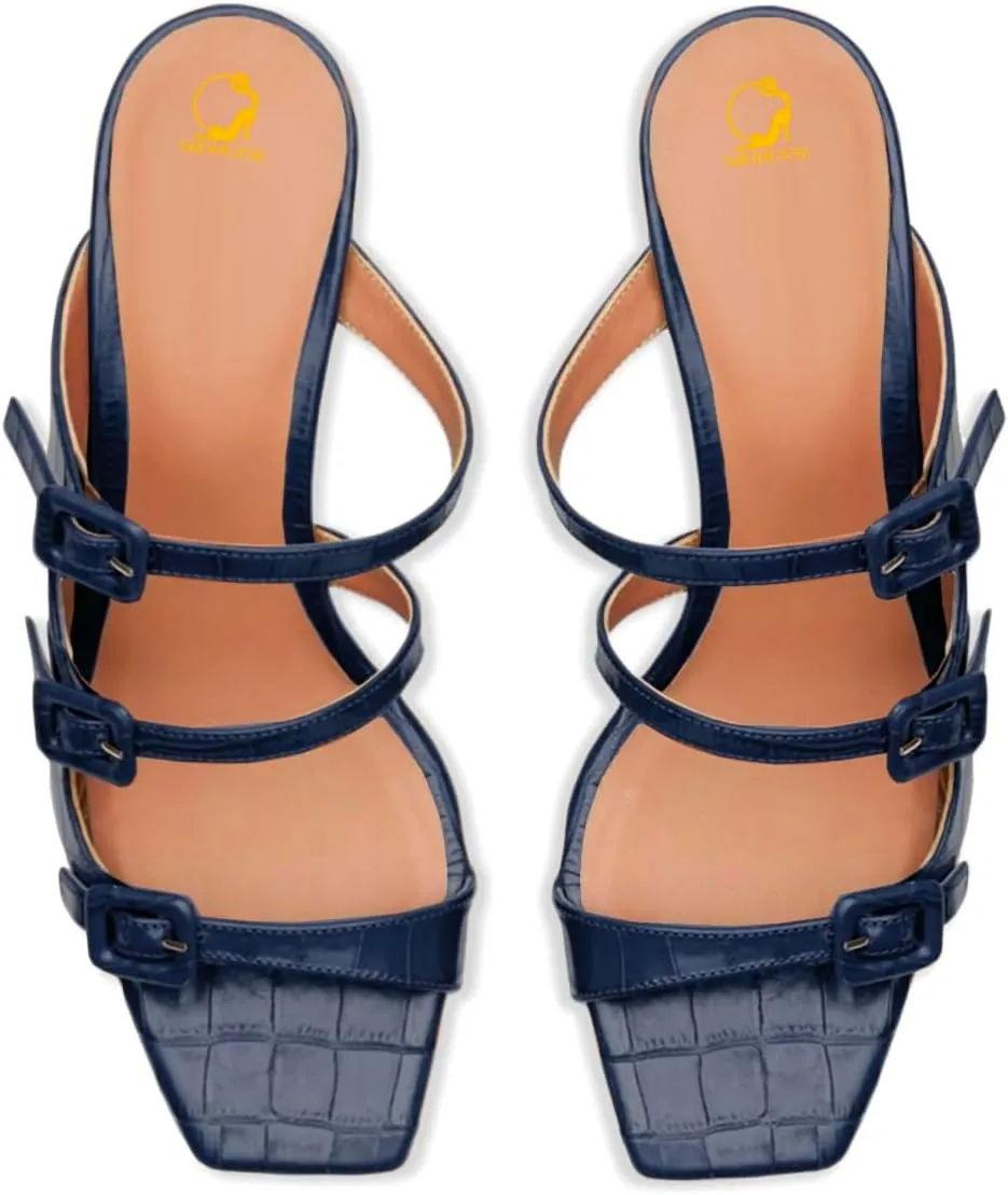 SHODENSE Women Kitten Heels Mules Square Open Toe Sandals Suede 2 Inch Mid Heels Slippers Buckle Strappy Patent Crocodile Mule Clogs Peep Toe Slip-Ons Comfortable Slides Shoes Dressy Fashion 4-11 M US