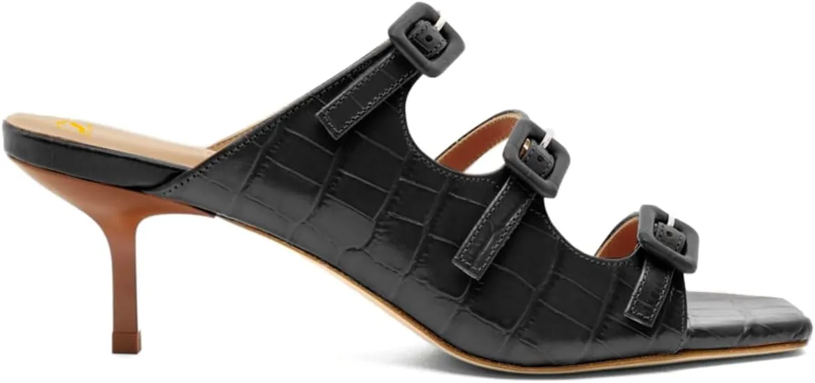 SHODENSE Women Kitten Heels Mules Square Open Toe Sandals Suede 2 Inch Mid Heels Slippers Buckle Strappy Patent Crocodile Mule Clogs Peep Toe Slip-Ons Comfortable Slides Shoes Dressy Fashion 4-11 M US
