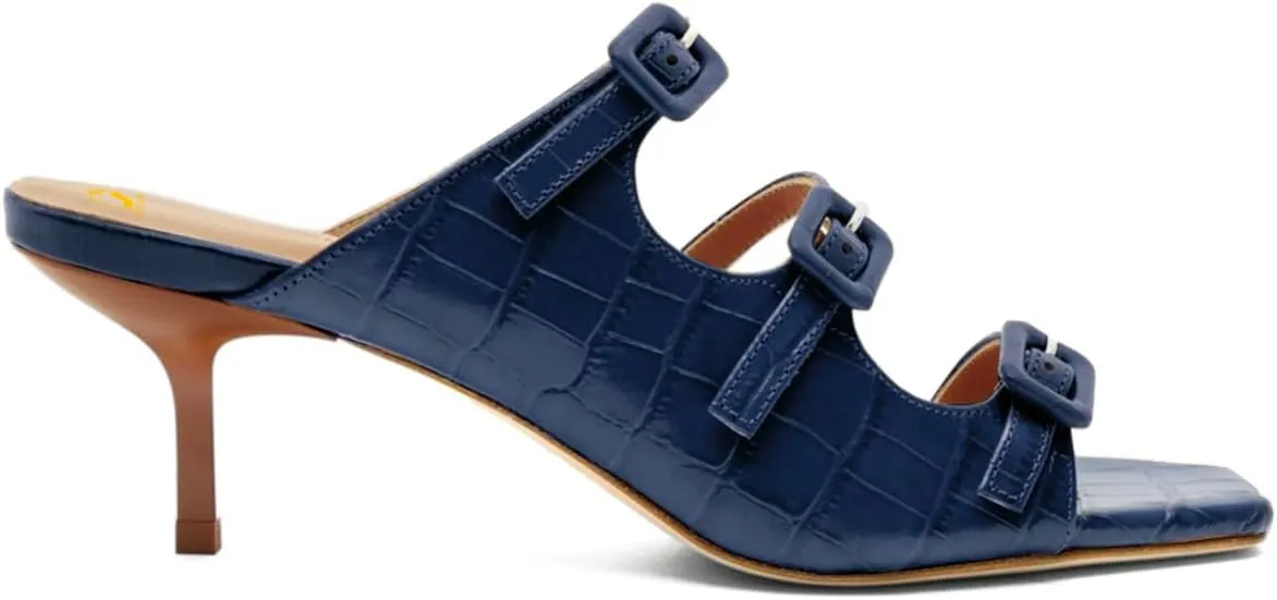 SHODENSE Women Kitten Heels Mules Square Open Toe Sandals Suede 2 Inch Mid Heels Slippers Buckle Strappy Patent Crocodile Mule Clogs Peep Toe Slip-Ons Comfortable Slides Shoes Dressy Fashion 4-11 M US
