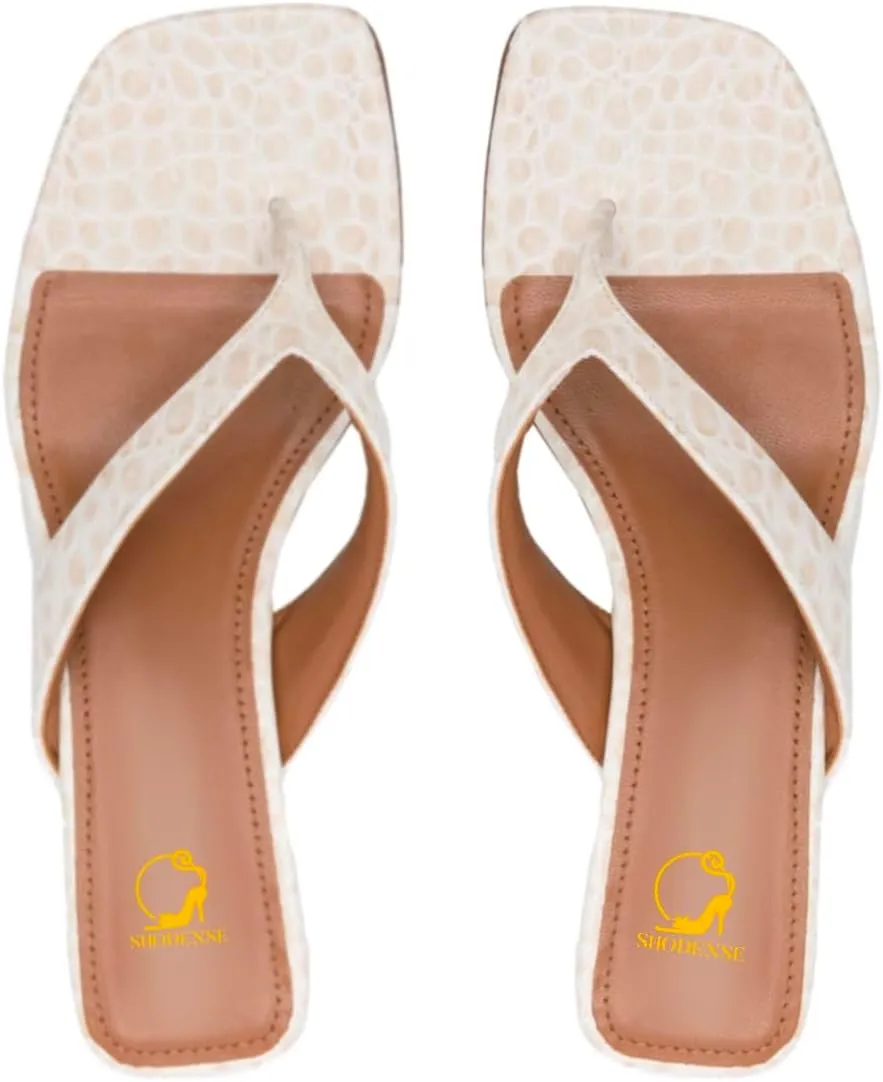 SHODENSE Women Rhinestone Flip Flops Mules Sandals Suede Chunky Kitten Heel Square Toe Thong Sandals Slip On T-Strap Glitter Sandal Shoes 2" Heels Slide Slipper Summer Beach Dressy Comfort 4-11 M US