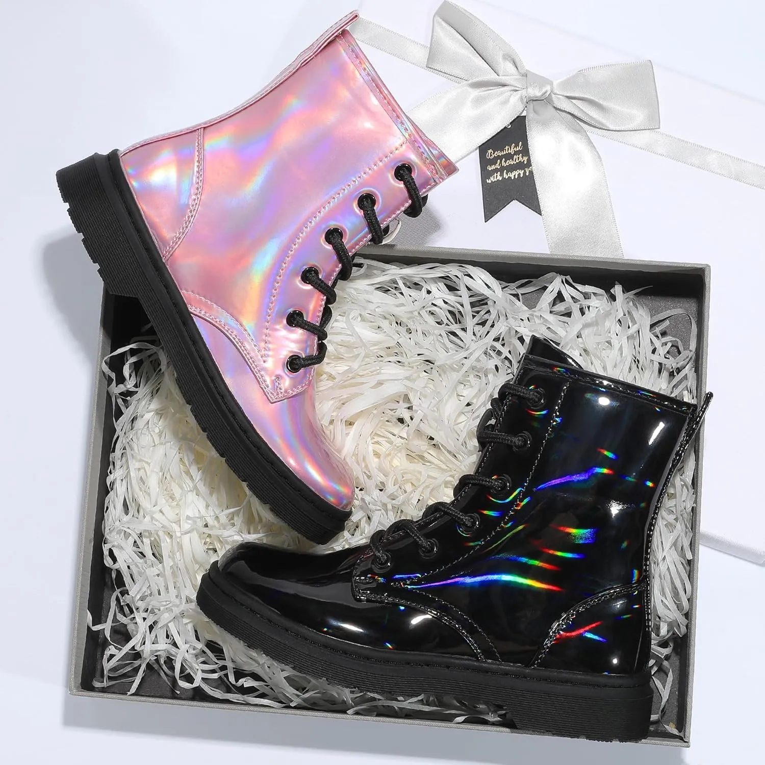shoeslcoker Girls Ankle Boots with Side Zipper & Lace Up – Stylish Comfort Shoes with Glitter for Toddlers Little Kids & Big Kids