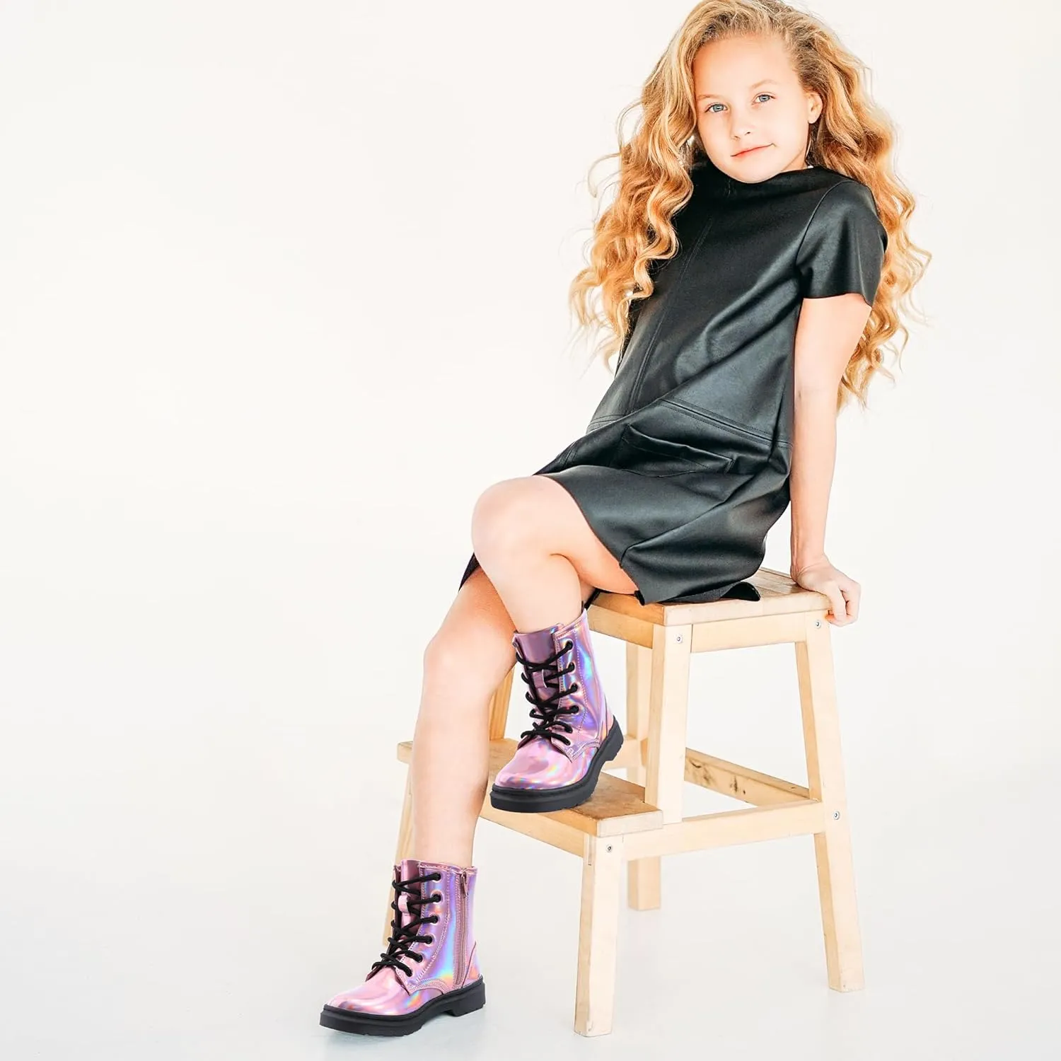 shoeslcoker Girls Ankle Boots with Side Zipper & Lace Up – Stylish Comfort Shoes with Glitter for Toddlers Little Kids & Big Kids