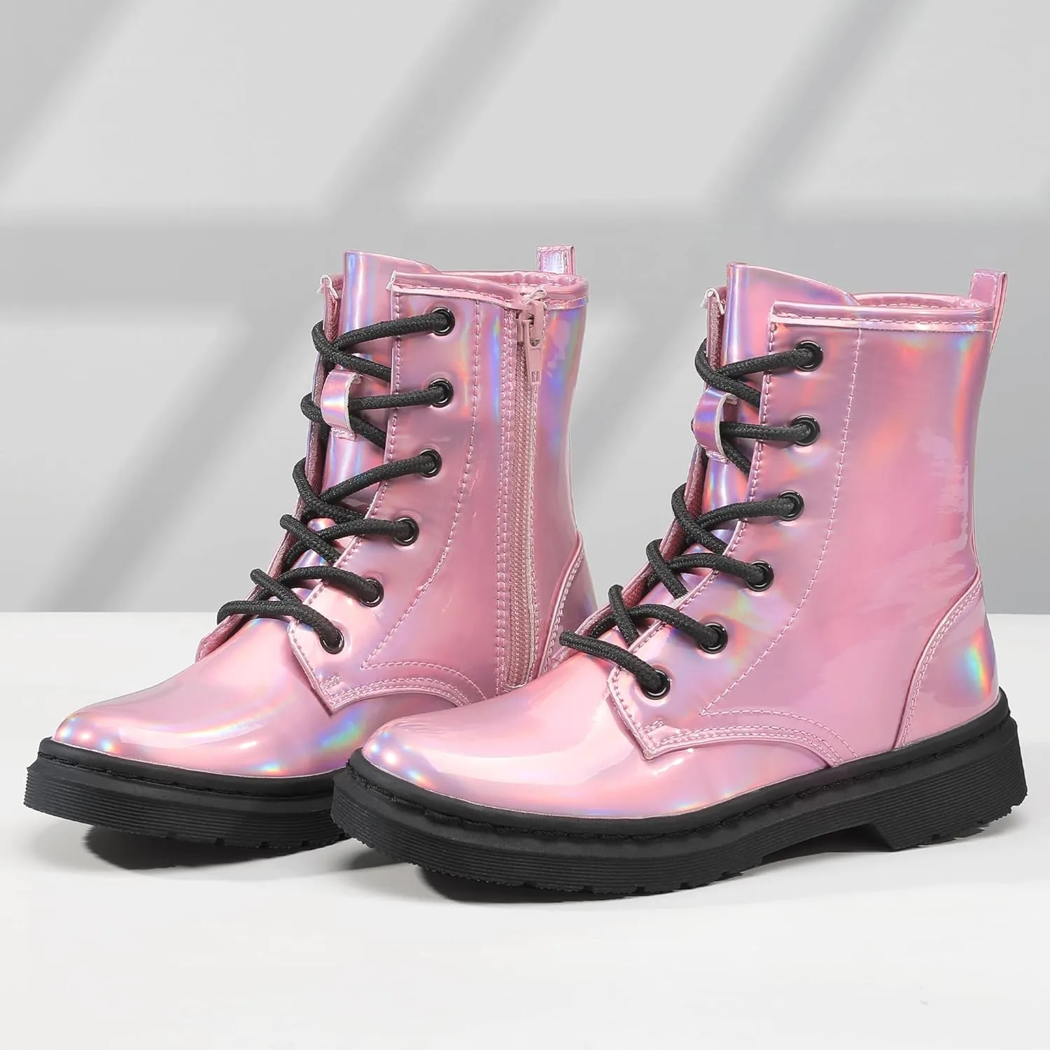 shoeslcoker Girls Ankle Boots with Side Zipper & Lace Up – Stylish Comfort Shoes with Glitter for Toddlers Little Kids & Big Kids
