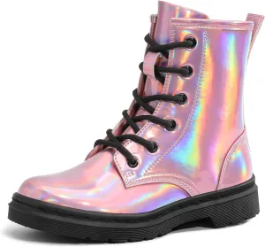 shoeslcoker Girls Ankle Boots with Side Zipper & Lace Up – Stylish Comfort Shoes with Glitter for Toddlers Little Kids & Big Kids