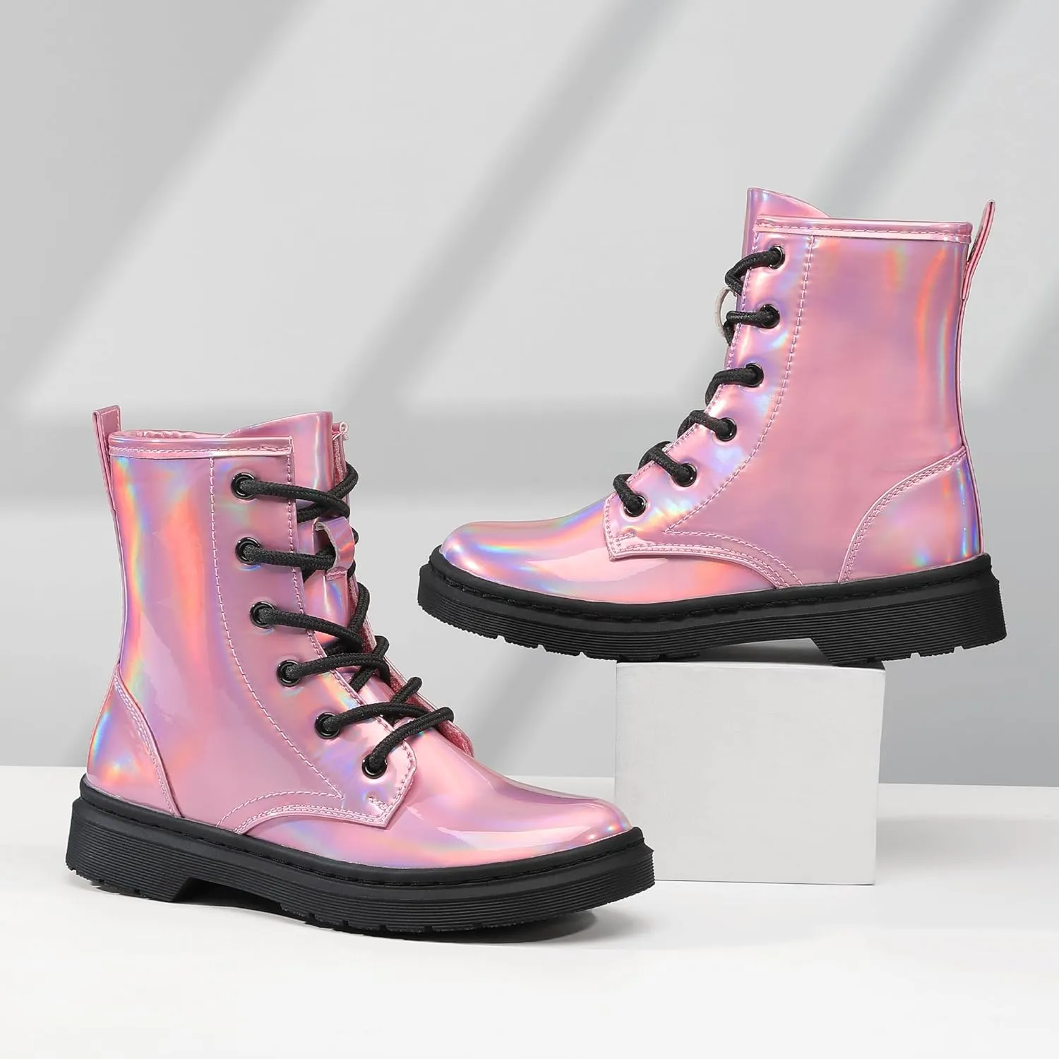 shoeslcoker Girls Ankle Boots with Side Zipper & Lace Up – Stylish Comfort Shoes with Glitter for Toddlers Little Kids & Big Kids