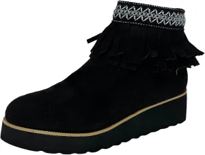 Short Boots for Women Casual Black Ankle Boots for Women Comfortable Soft Sole Thick Wedge Heel Tassel Frosted Boots